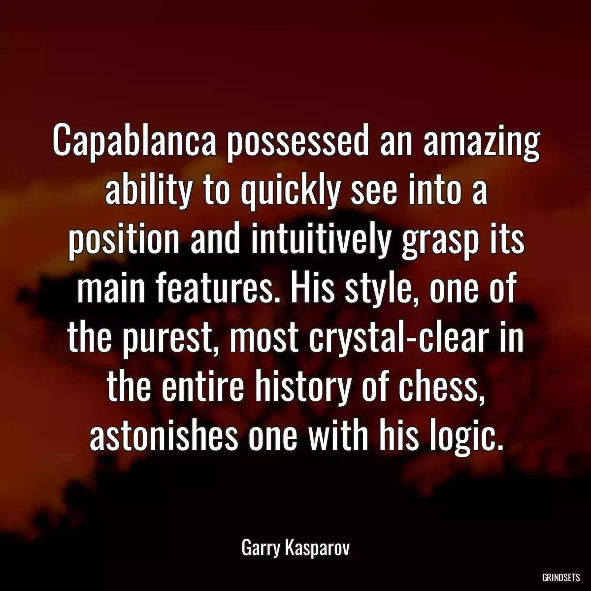 Capablanca possessed an amazing ability to quickly see into a position and intuitively grasp its main features. His style, one of the purest, most crystal-clear in the entire history of chess, astonishes one with his logic.