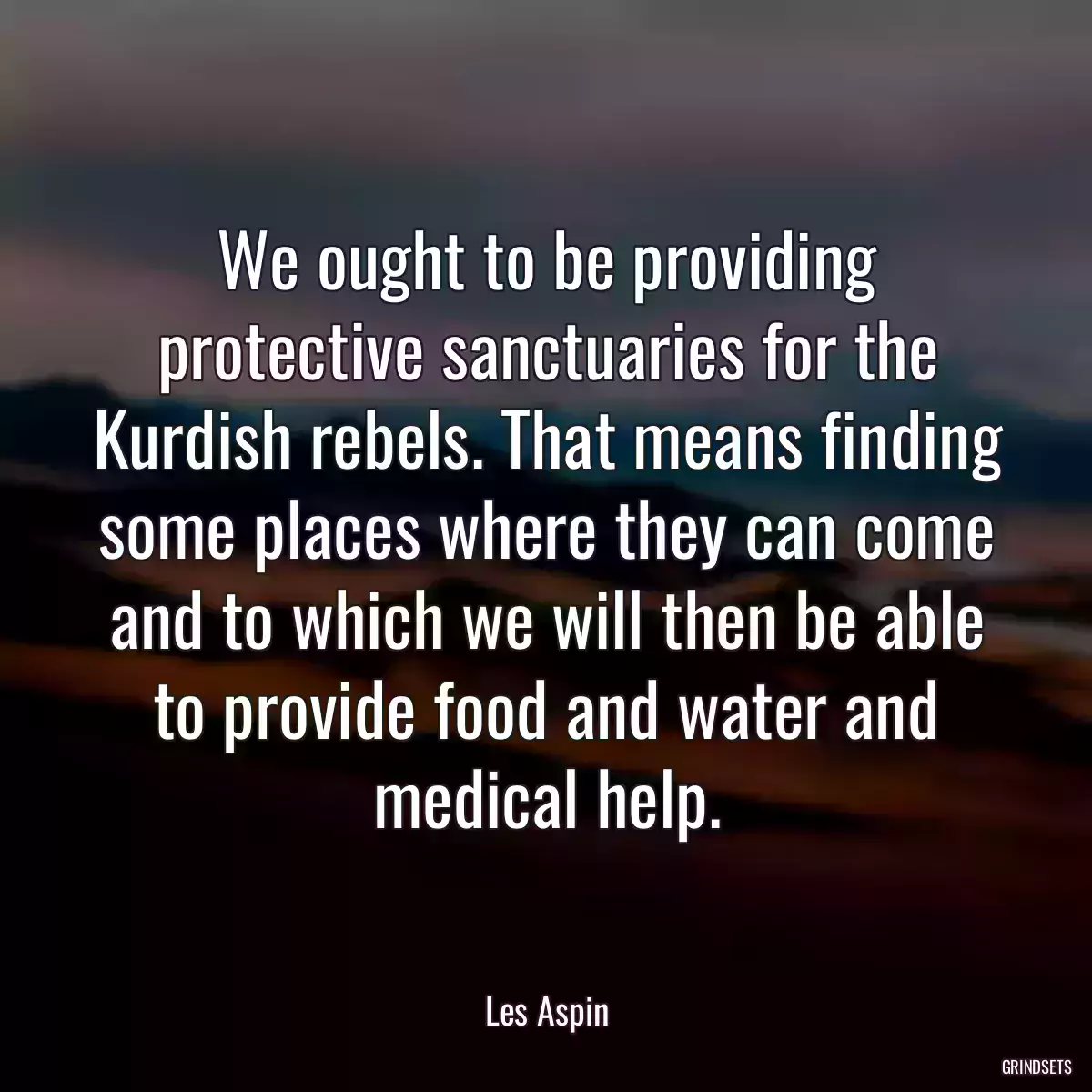 We ought to be providing protective sanctuaries for the Kurdish rebels. That means finding some places where they can come and to which we will then be able to provide food and water and medical help.