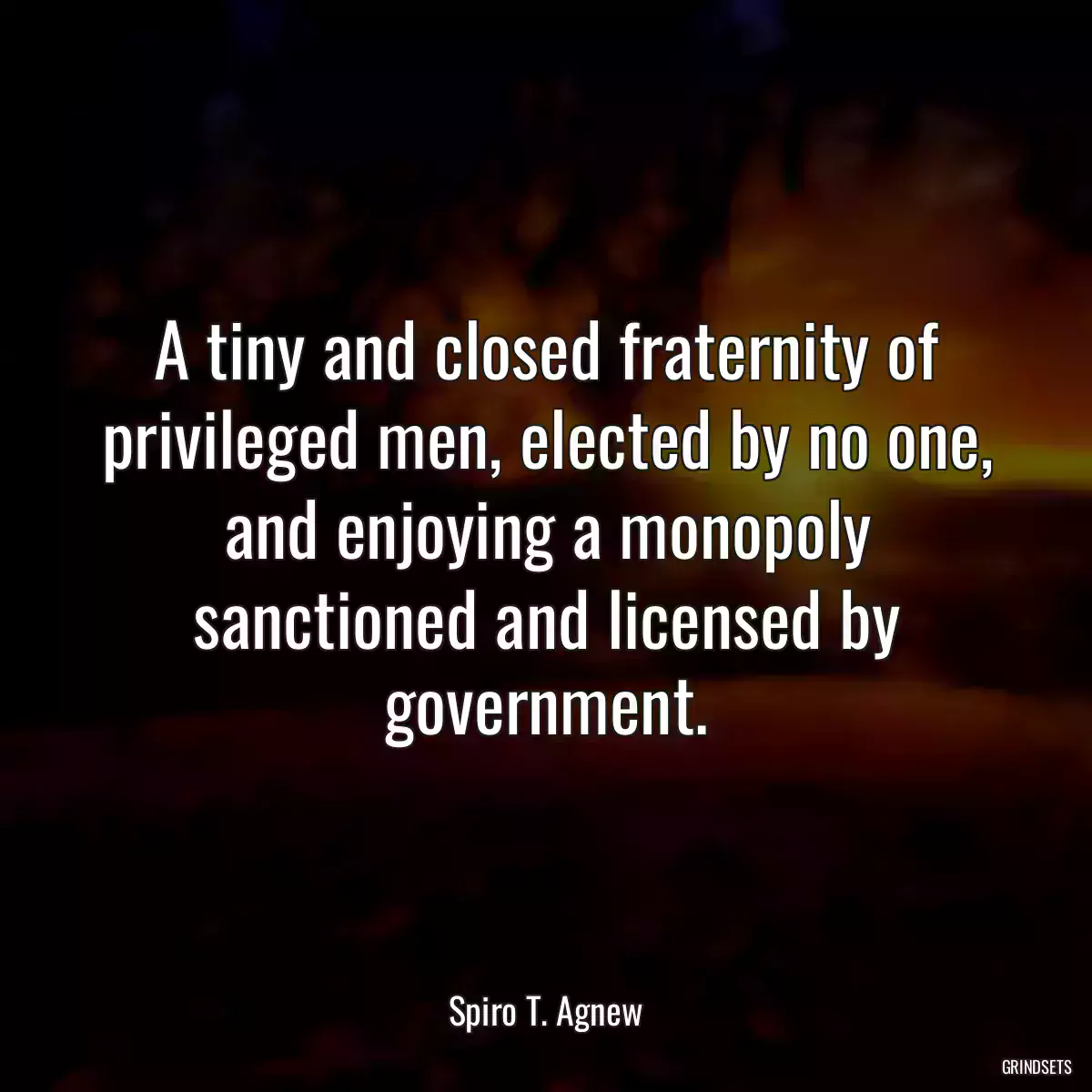 A tiny and closed fraternity of privileged men, elected by no one, and enjoying a monopoly sanctioned and licensed by government.