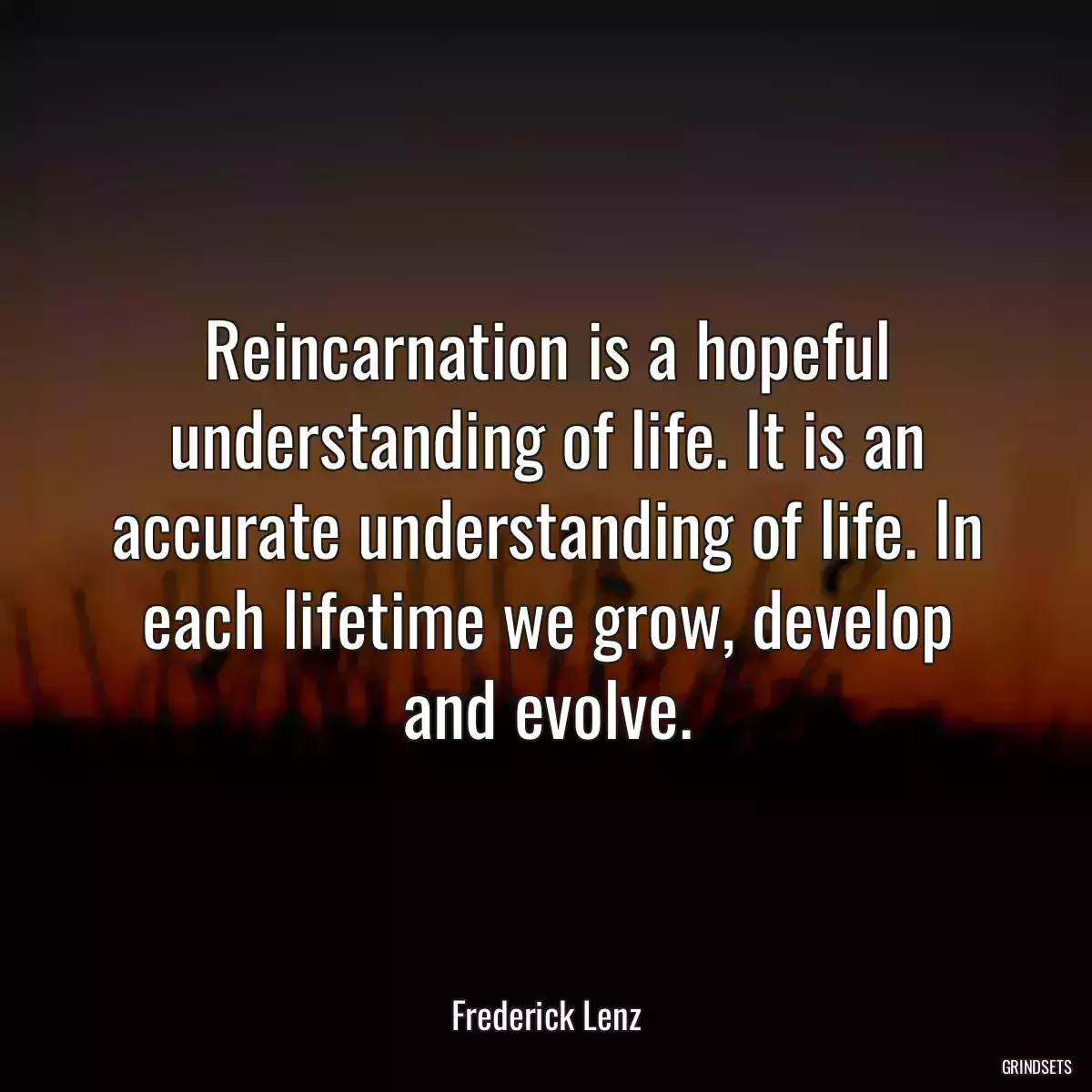 Reincarnation is a hopeful understanding of life. It is an accurate understanding of life. In each lifetime we grow, develop and evolve.