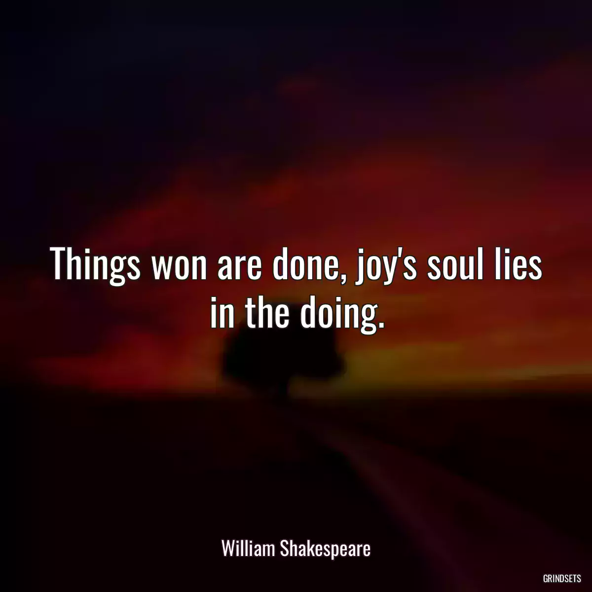 Things won are done, joy\'s soul lies in the doing.