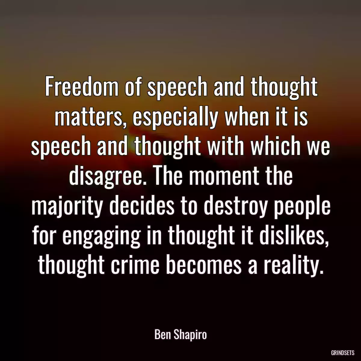 Freedom of speech and thought matters, especially when it is speech and thought with which we disagree. The moment the majority decides to destroy people for engaging in thought it dislikes, thought crime becomes a reality.