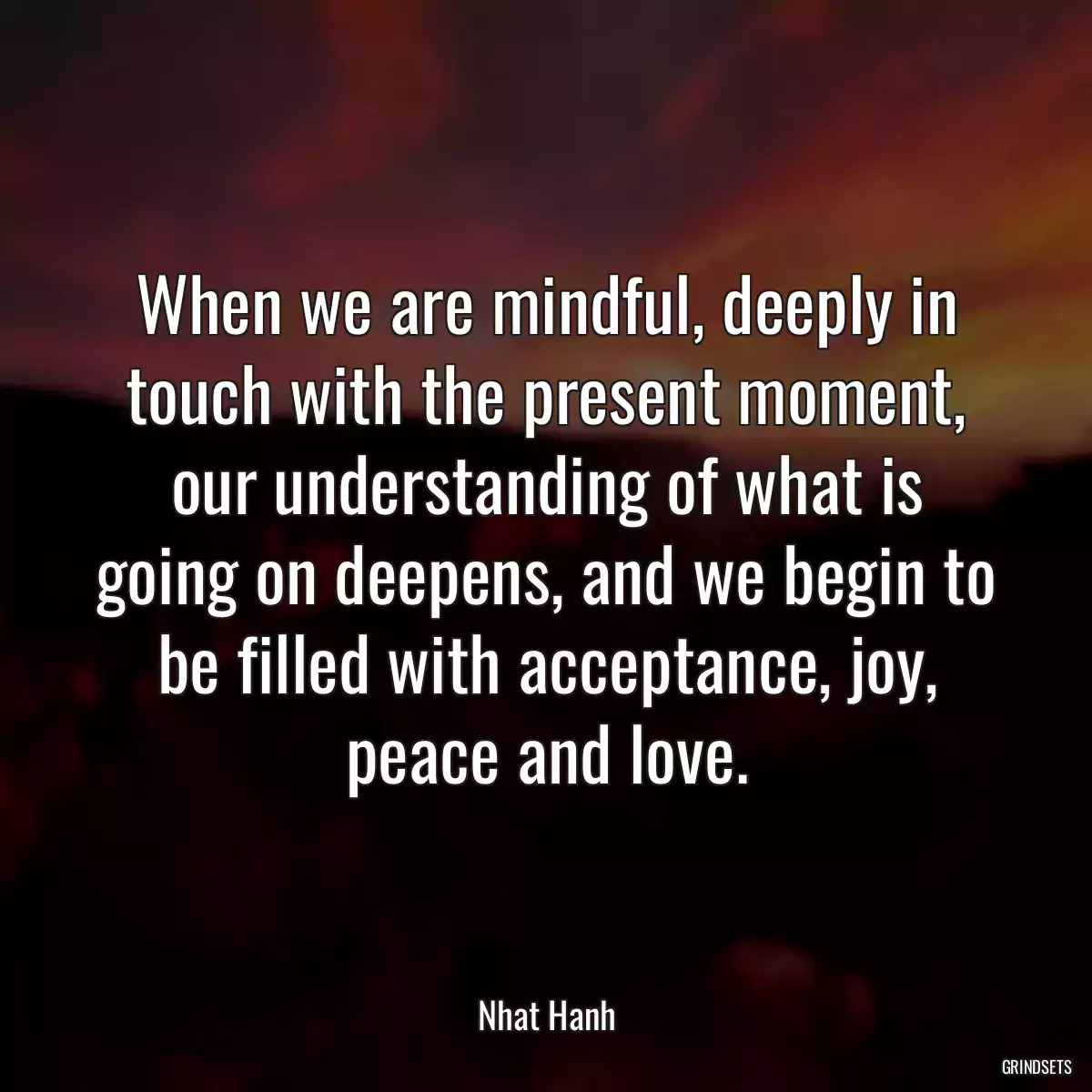 When we are mindful, deeply in touch with the present moment, our understanding of what is going on deepens, and we begin to be filled with acceptance, joy, peace and love.