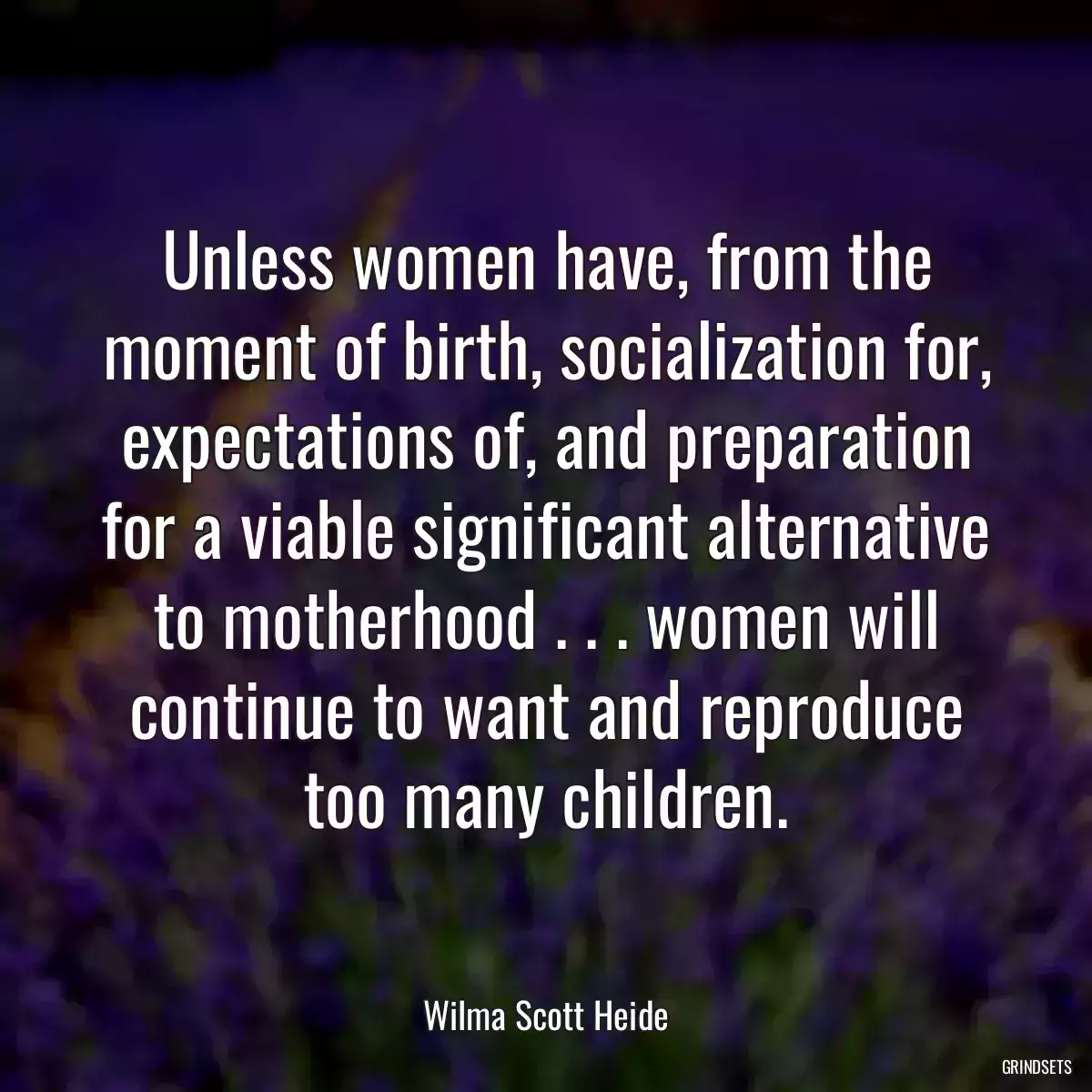 Unless women have, from the moment of birth, socialization for, expectations of, and preparation for a viable significant alternative to motherhood . . . women will continue to want and reproduce too many children.