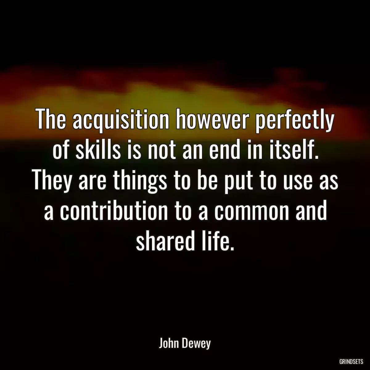 The acquisition however perfectly of skills is not an end in itself. They are things to be put to use as a contribution to a common and shared life.