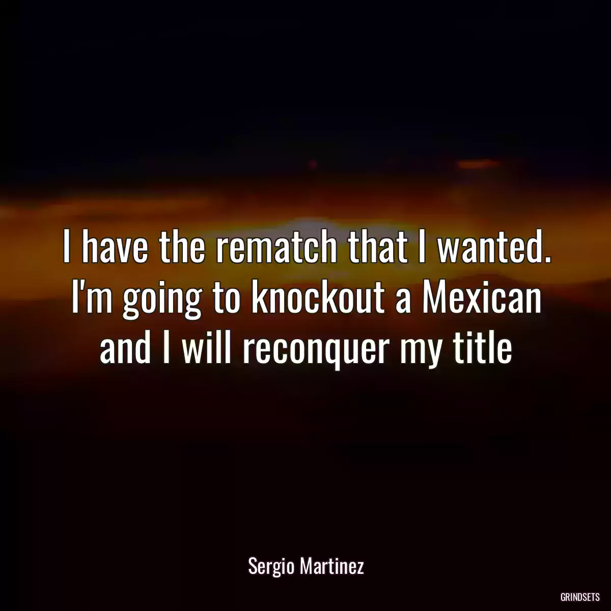 I have the rematch that I wanted. I\'m going to knockout a Mexican and I will reconquer my title