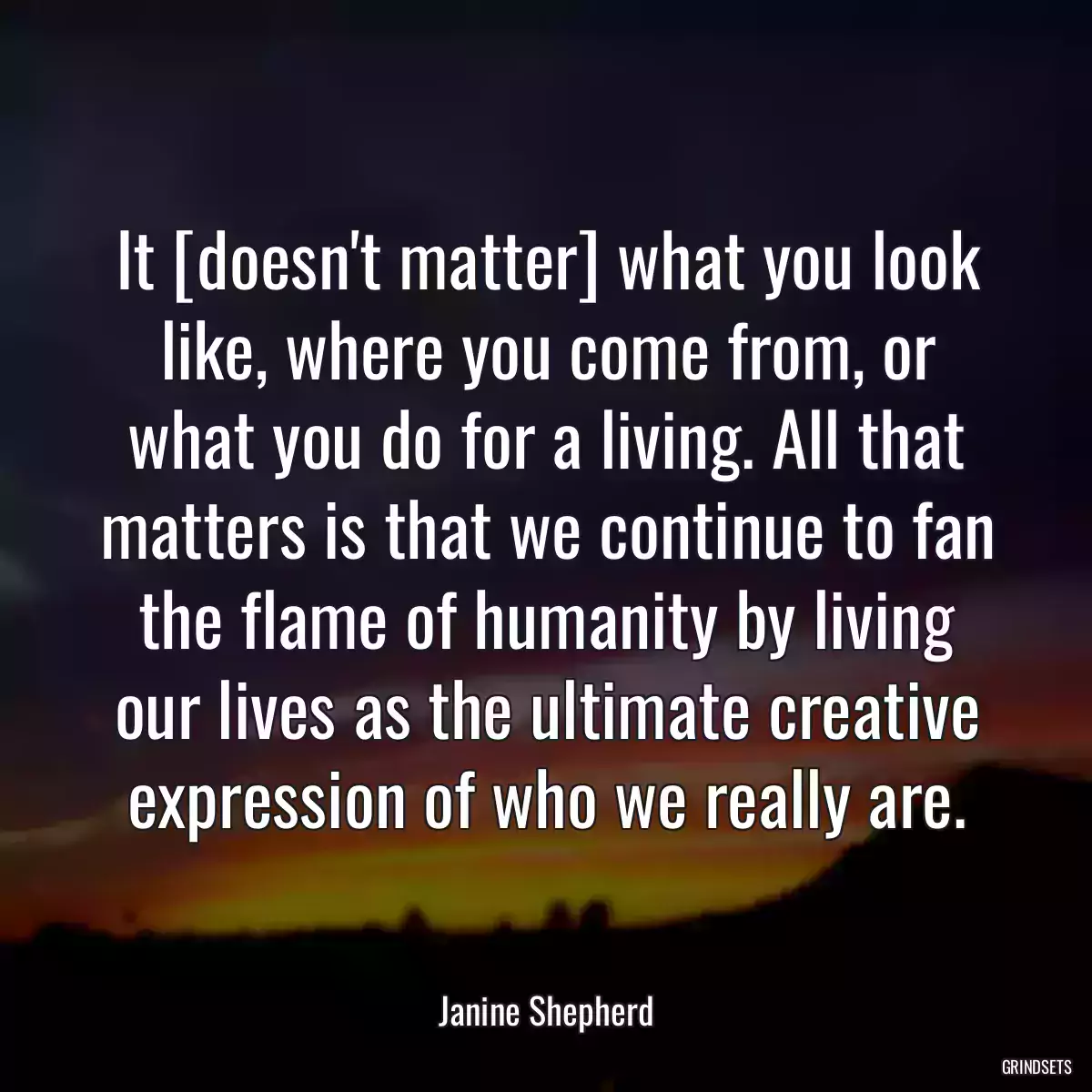 It [doesn\'t matter] what you look like, where you come from, or what you do for a living. All that matters is that we continue to fan the flame of humanity by living our lives as the ultimate creative expression of who we really are.