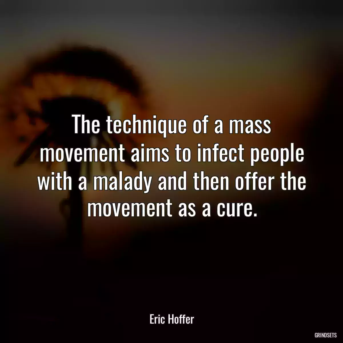 The technique of a mass movement aims to infect people with a malady and then offer the movement as a cure.