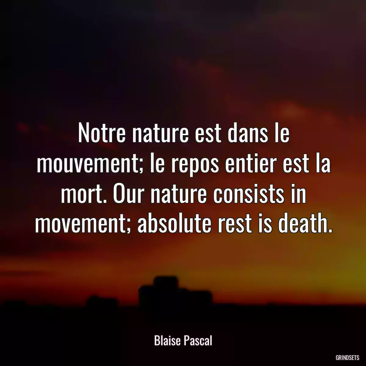 Notre nature est dans le mouvement; le repos entier est la mort. Our nature consists in movement; absolute rest is death.