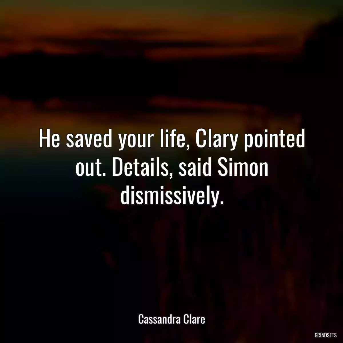 He saved your life, Clary pointed out. Details, said Simon dismissively.