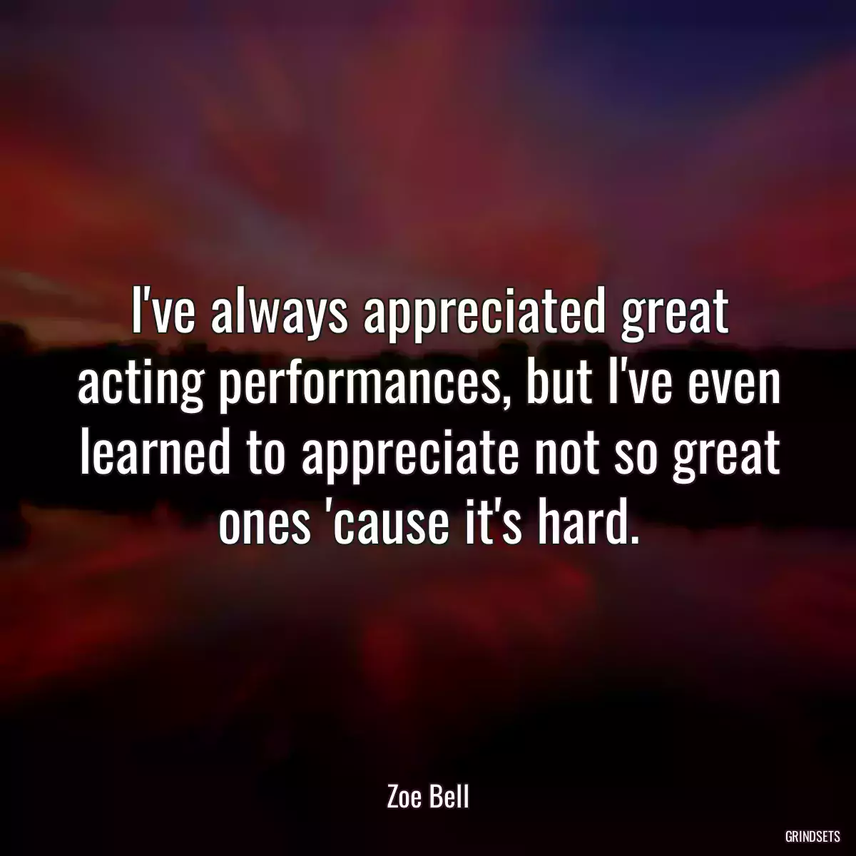 I\'ve always appreciated great acting performances, but I\'ve even learned to appreciate not so great ones \'cause it\'s hard.