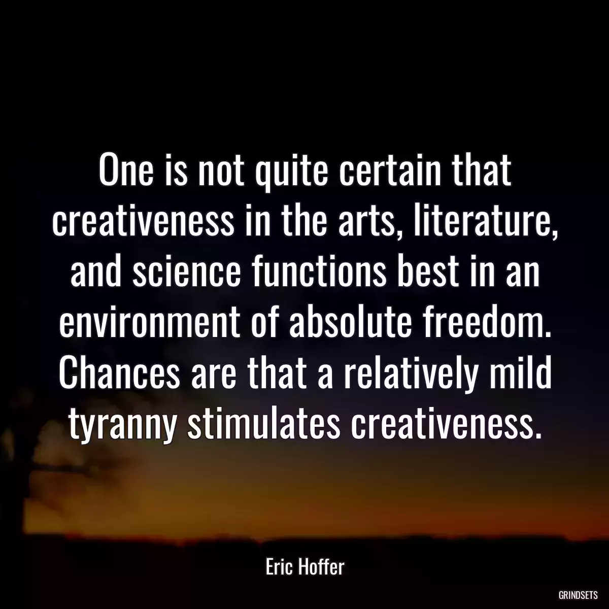 One is not quite certain that creativeness in the arts, literature, and science functions best in an environment of absolute freedom. Chances are that a relatively mild tyranny stimulates creativeness.