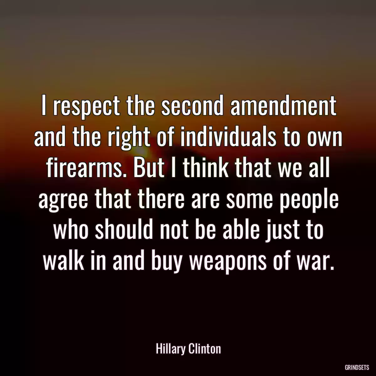 I respect the second amendment and the right of individuals to own firearms. But I think that we all agree that there are some people who should not be able just to walk in and buy weapons of war.