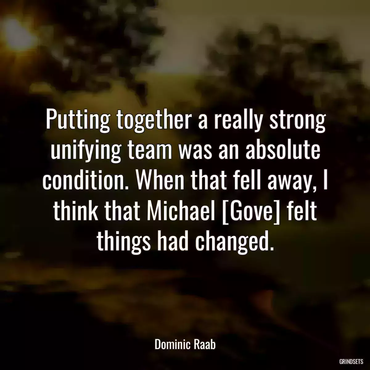 Putting together a really strong unifying team was an absolute condition. When that fell away, I think that Michael [Gove] felt things had changed.