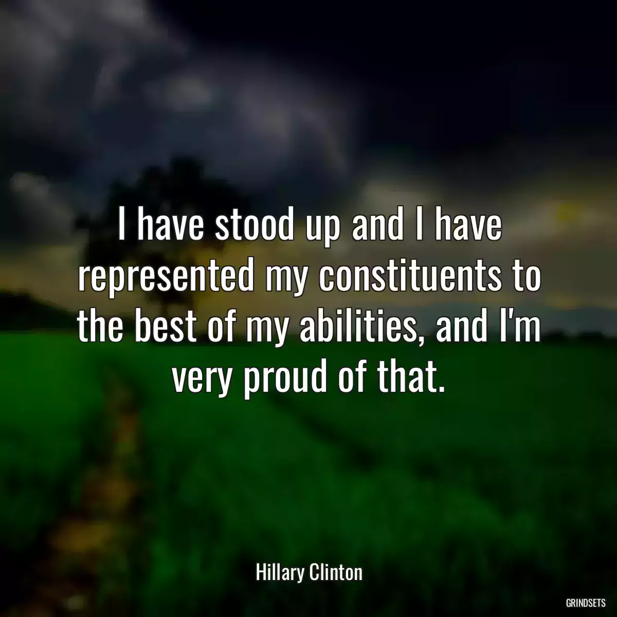 I have stood up and I have represented my constituents to the best of my abilities, and I\'m very proud of that.