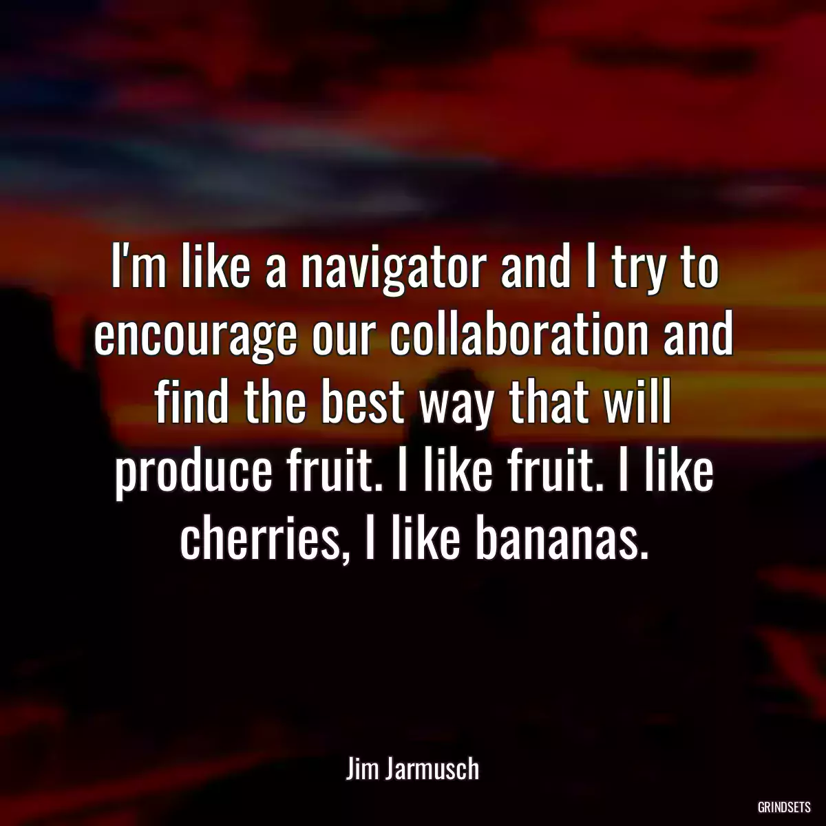 I\'m like a navigator and I try to encourage our collaboration and find the best way that will produce fruit. I like fruit. I like cherries, I like bananas.