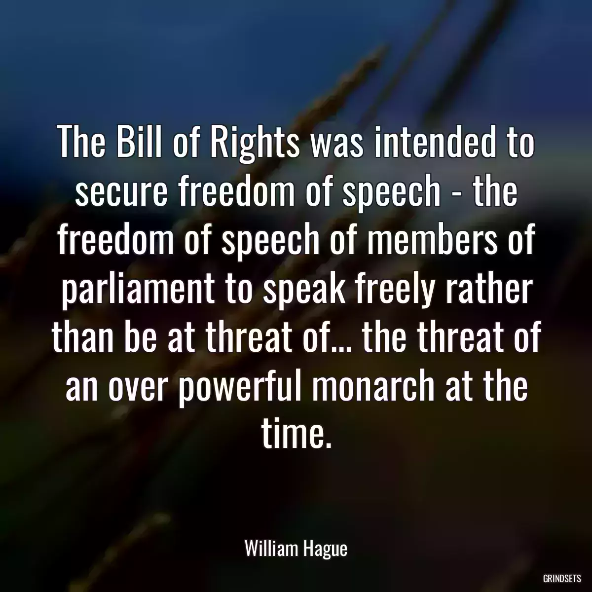 The Bill of Rights was intended to secure freedom of speech - the freedom of speech of members of parliament to speak freely rather than be at threat of... the threat of an over powerful monarch at the time.