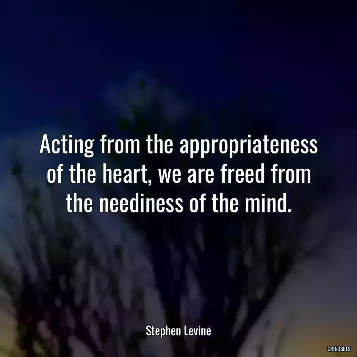 Acting from the appropriateness of the heart, we are freed from the neediness of the mind.