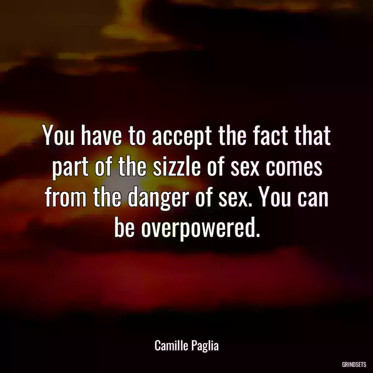 You have to accept the fact that part of the sizzle of sex comes from the danger of sex. You can be overpowered.