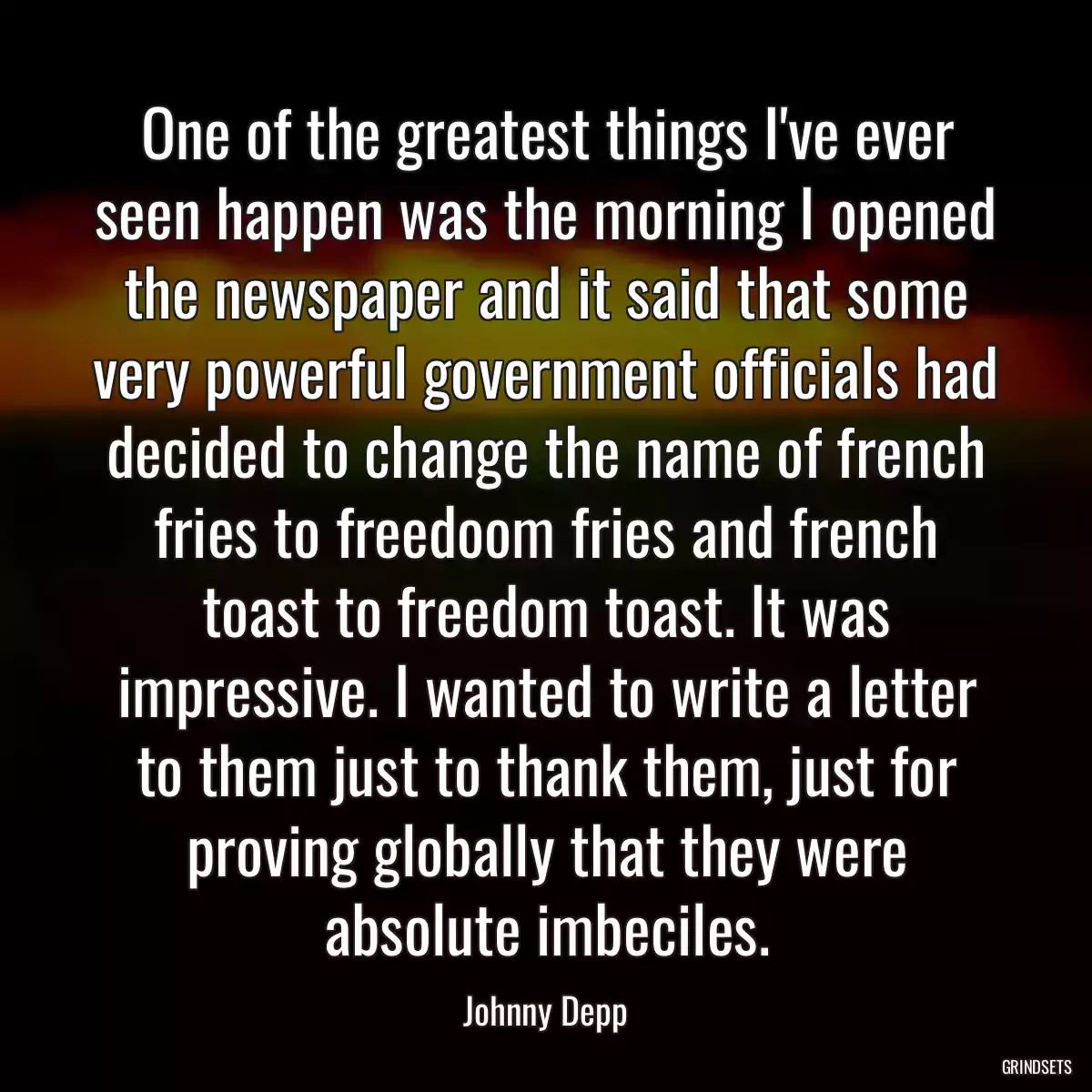 One of the greatest things I\'ve ever seen happen was the morning I opened the newspaper and it said that some very powerful government officials had decided to change the name of french fries to freedoom fries and french toast to freedom toast. It was impressive. I wanted to write a letter to them just to thank them, just for proving globally that they were absolute imbeciles.