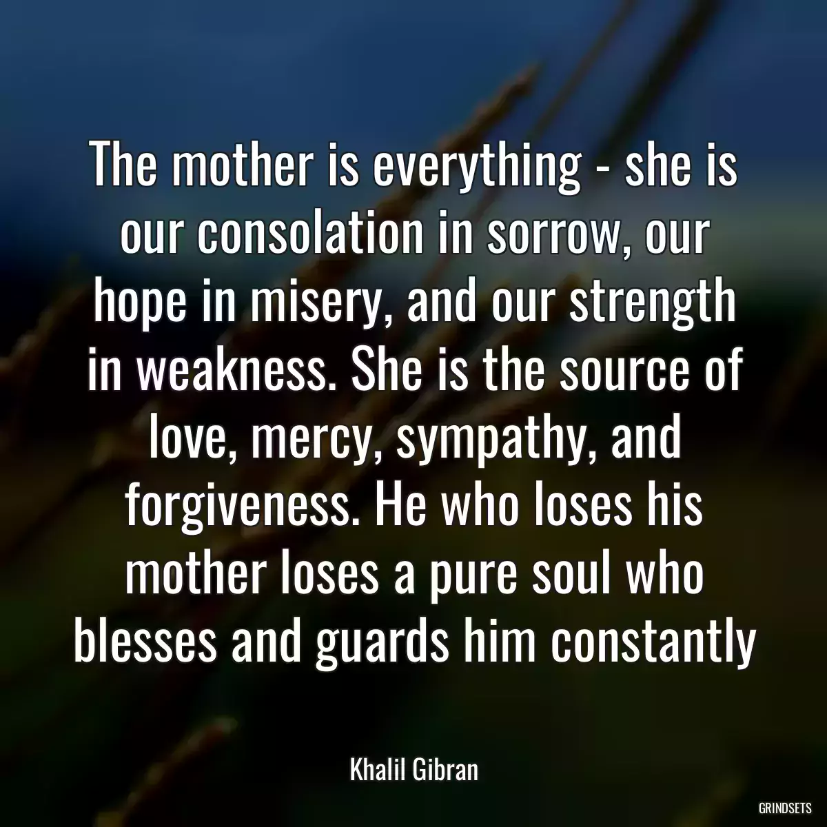 The mother is everything - she is our consolation in sorrow, our hope in misery, and our strength in weakness. She is the source of love, mercy, sympathy, and forgiveness. He who loses his mother loses a pure soul who blesses and guards him constantly