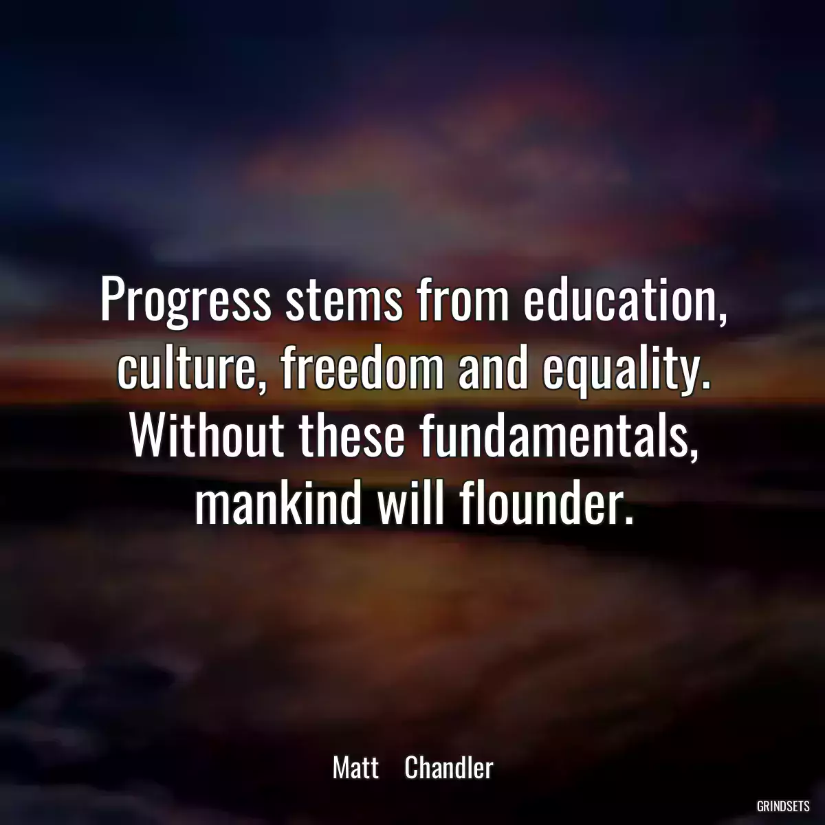 Progress stems from education, culture, freedom and equality. Without these fundamentals, mankind will flounder.