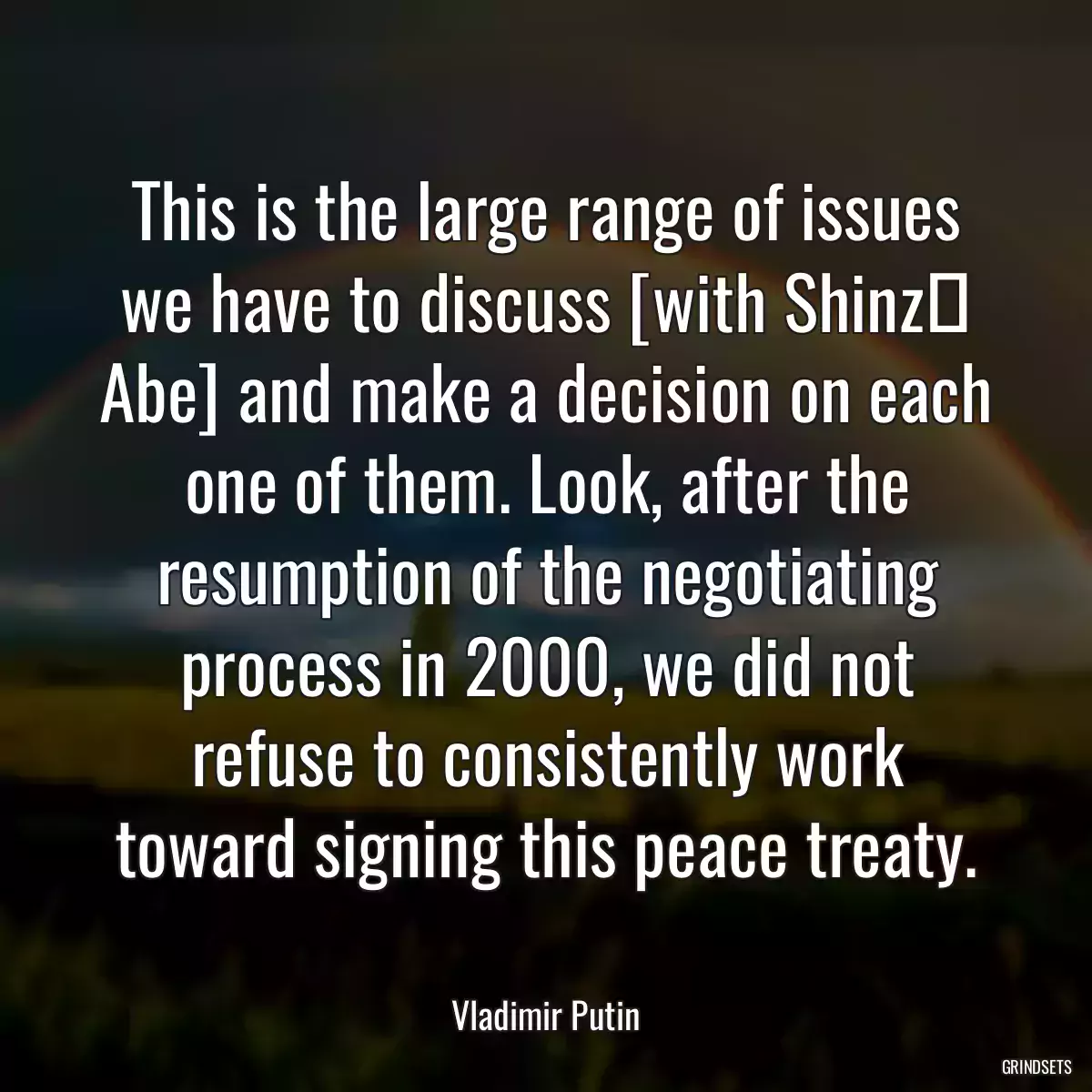 This is the large range of issues we have to discuss [with Shinzō Abe] and make a decision on each one of them. Look, after the resumption of the negotiating process in 2000, we did not refuse to consistently work toward signing this peace treaty.