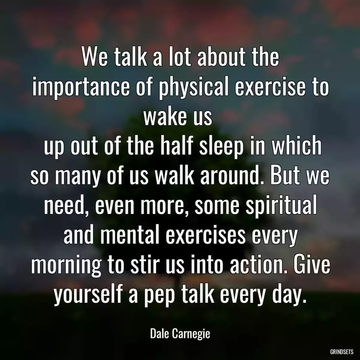 We talk a lot about the importance of physical exercise to wake us 
 up out of the half sleep in which so many of us walk around. But we need, even more, some spiritual and mental exercises every morning to stir us into action. Give yourself a pep talk every day.