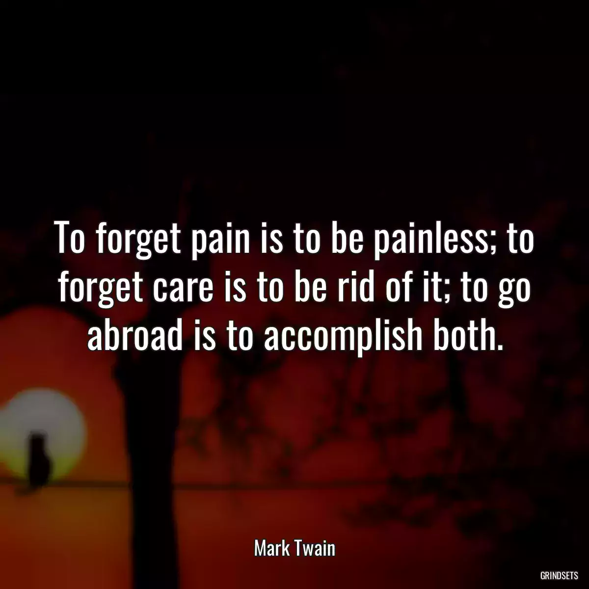 To forget pain is to be painless; to forget care is to be rid of it; to go abroad is to accomplish both.