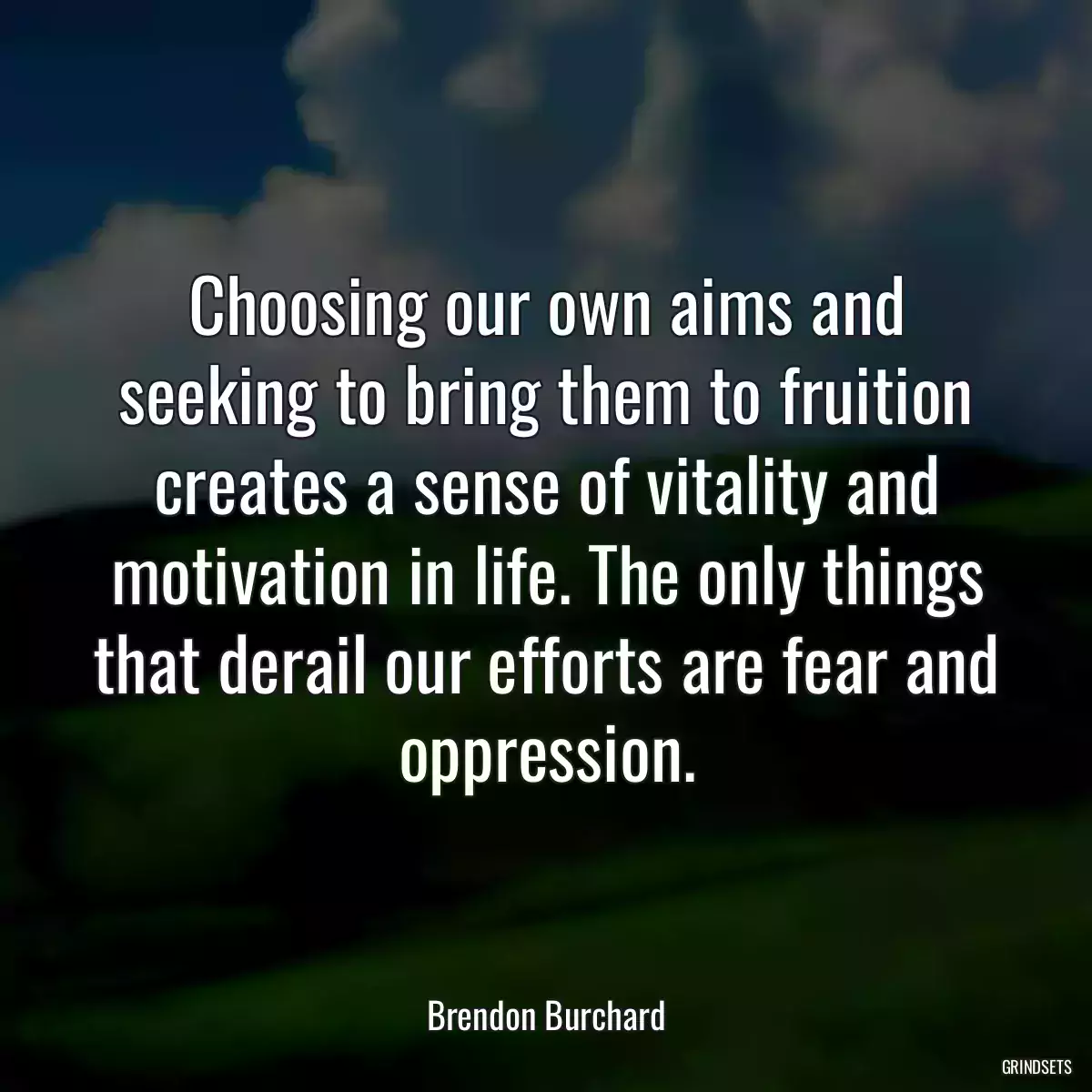 Choosing our own aims and seeking to bring them to fruition creates a sense of vitality and motivation in life. The only things that derail our efforts are fear and oppression.