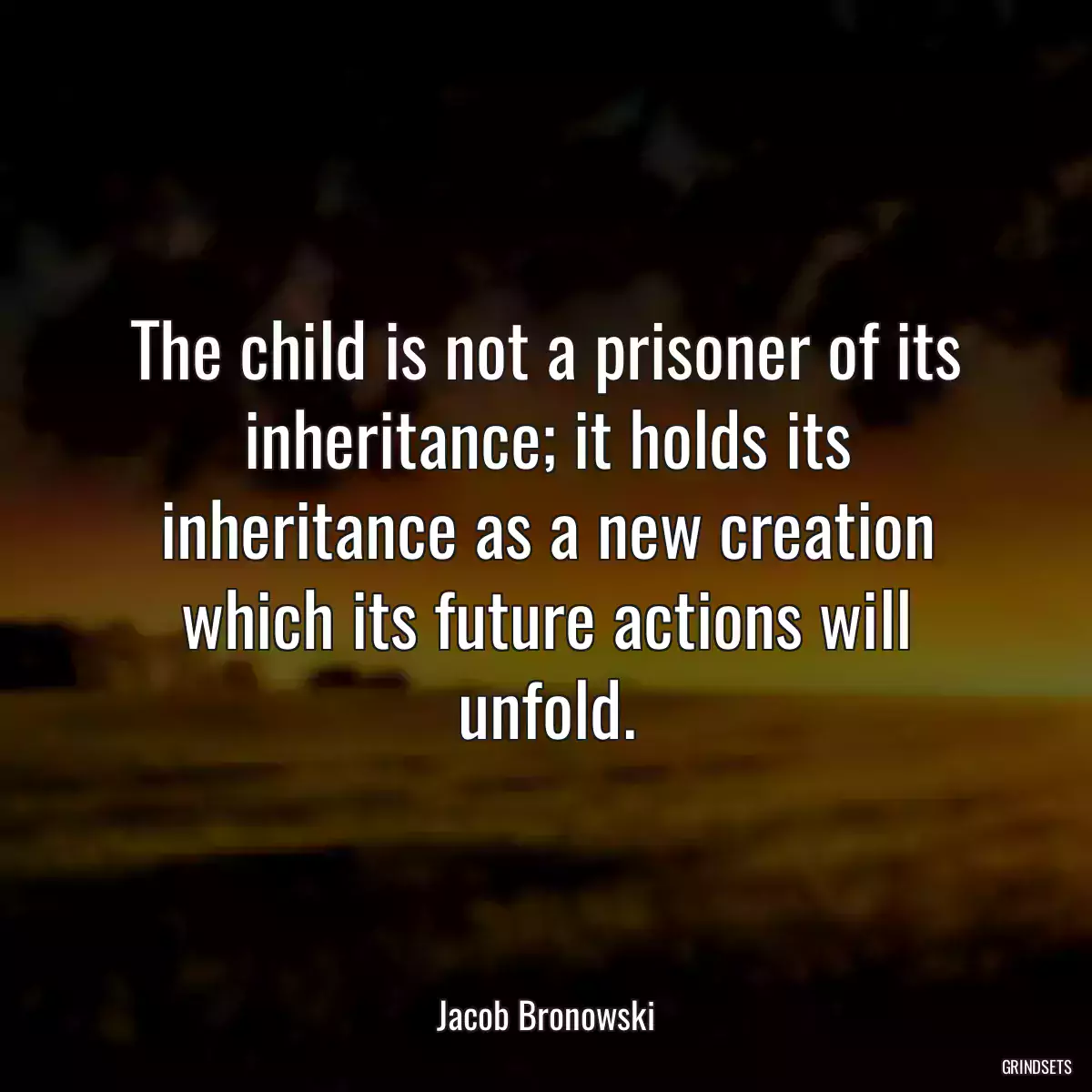 The child is not a prisoner of its inheritance; it holds its inheritance as a new creation which its future actions will unfold.