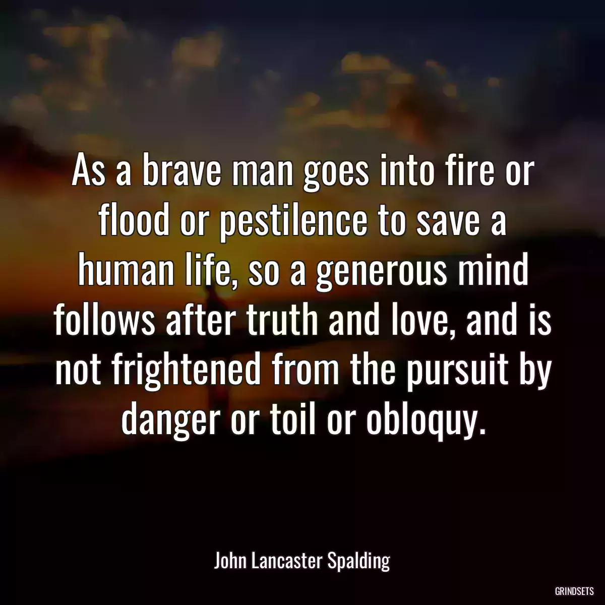 As a brave man goes into fire or flood or pestilence to save a human life, so a generous mind follows after truth and love, and is not frightened from the pursuit by danger or toil or obloquy.