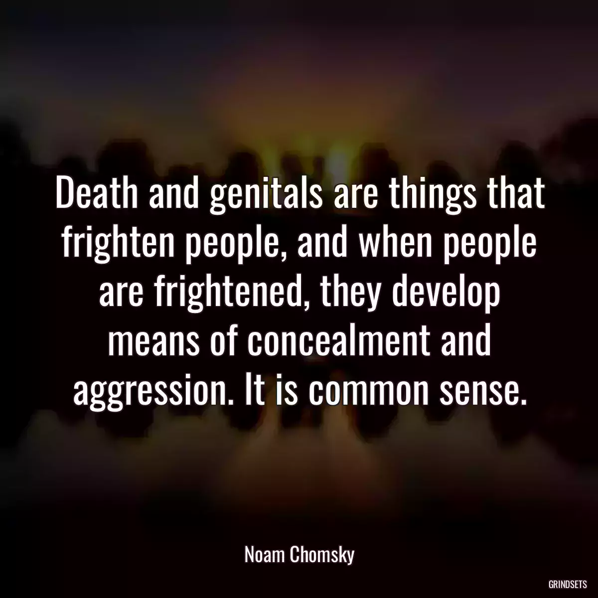 Death and genitals are things that frighten people, and when people are frightened, they develop means of concealment and aggression. It is common sense.