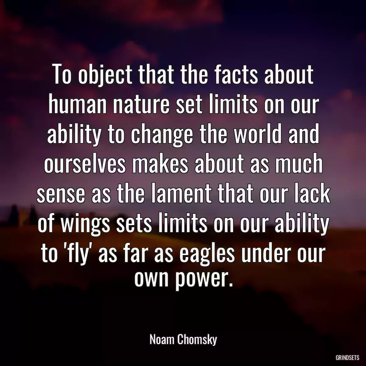 To object that the facts about human nature set limits on our ability to change the world and ourselves makes about as much sense as the lament that our lack of wings sets limits on our ability to \'fly\' as far as eagles under our own power.