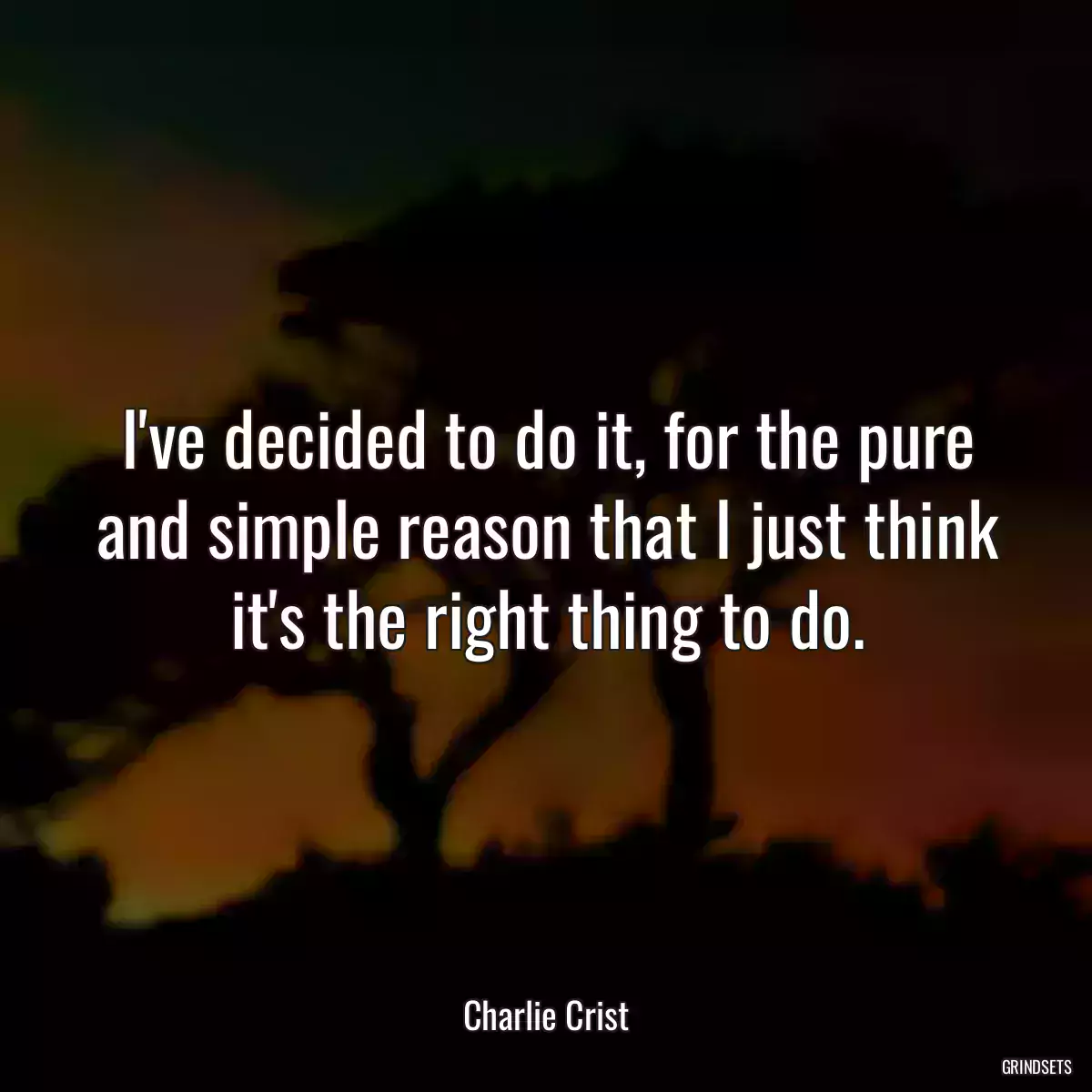 I\'ve decided to do it, for the pure and simple reason that I just think it\'s the right thing to do.