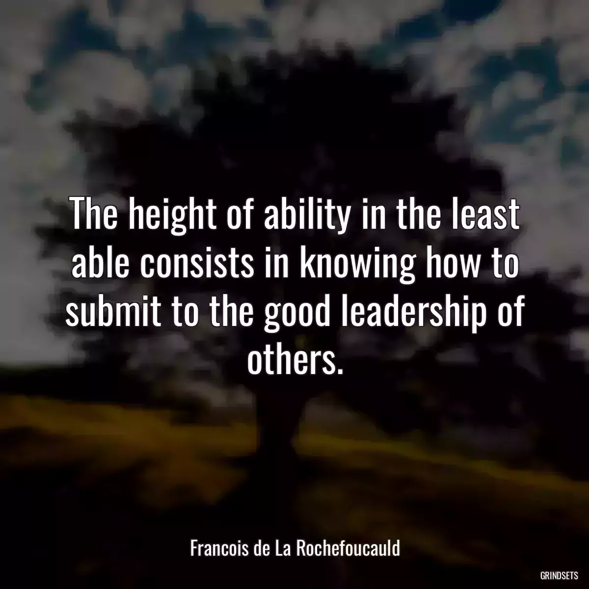 The height of ability in the least able consists in knowing how to submit to the good leadership of others.