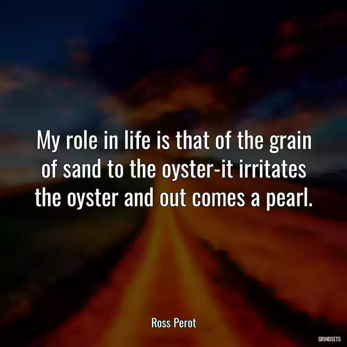 My role in life is that of the grain of sand to the oyster-it irritates the oyster and out comes a pearl.