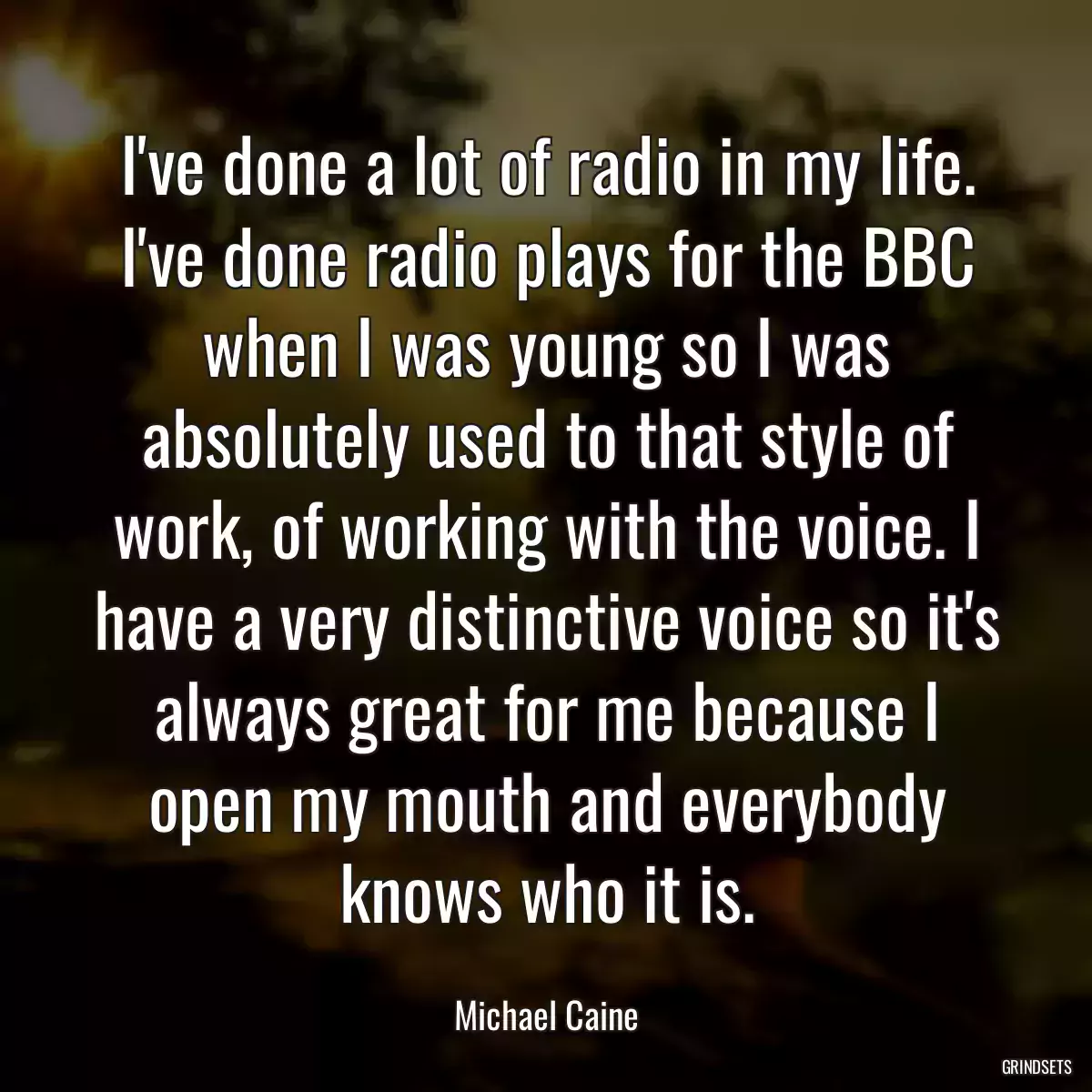 I\'ve done a lot of radio in my life. I\'ve done radio plays for the BBC when I was young so I was absolutely used to that style of work, of working with the voice. I have a very distinctive voice so it\'s always great for me because I open my mouth and everybody knows who it is.