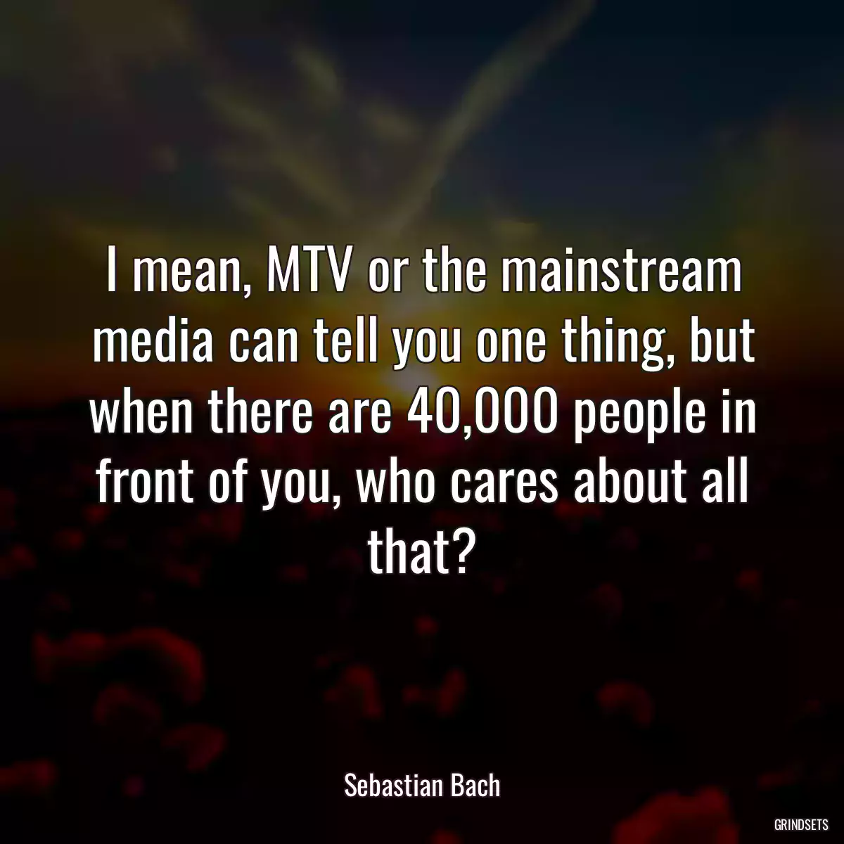 I mean, MTV or the mainstream media can tell you one thing, but when there are 40,000 people in front of you, who cares about all that?