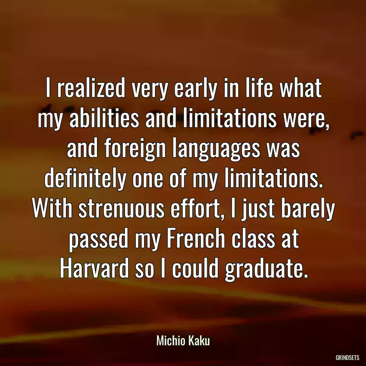 I realized very early in life what my abilities and limitations were, and foreign languages was definitely one of my limitations. With strenuous effort, I just barely passed my French class at Harvard so I could graduate.