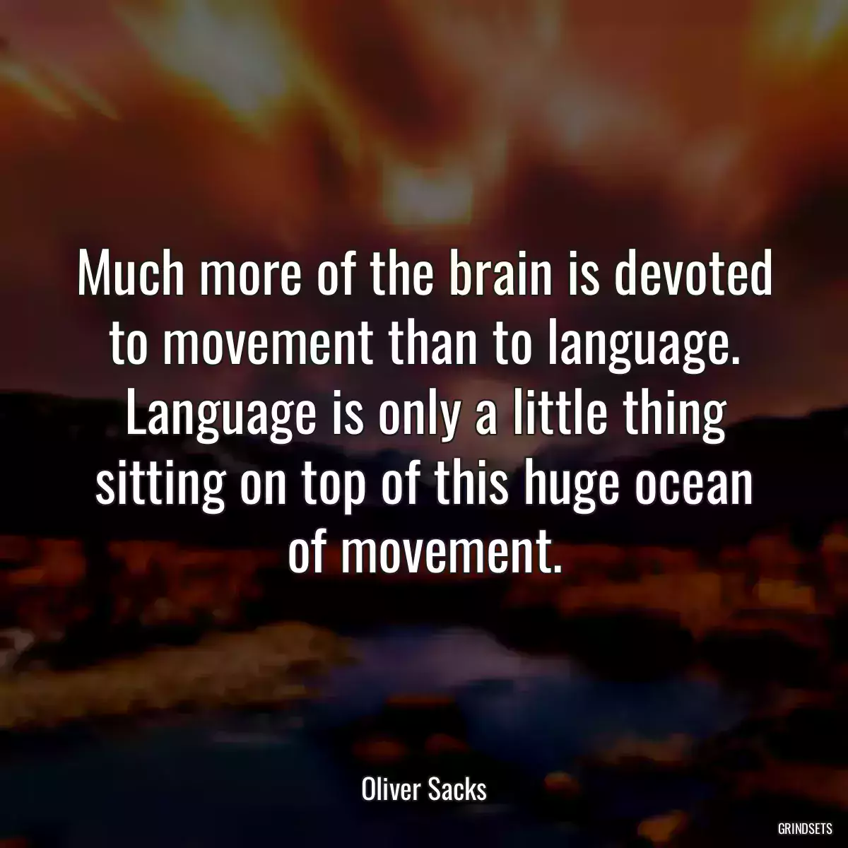 Much more of the brain is devoted to movement than to language. Language is only a little thing sitting on top of this huge ocean of movement.