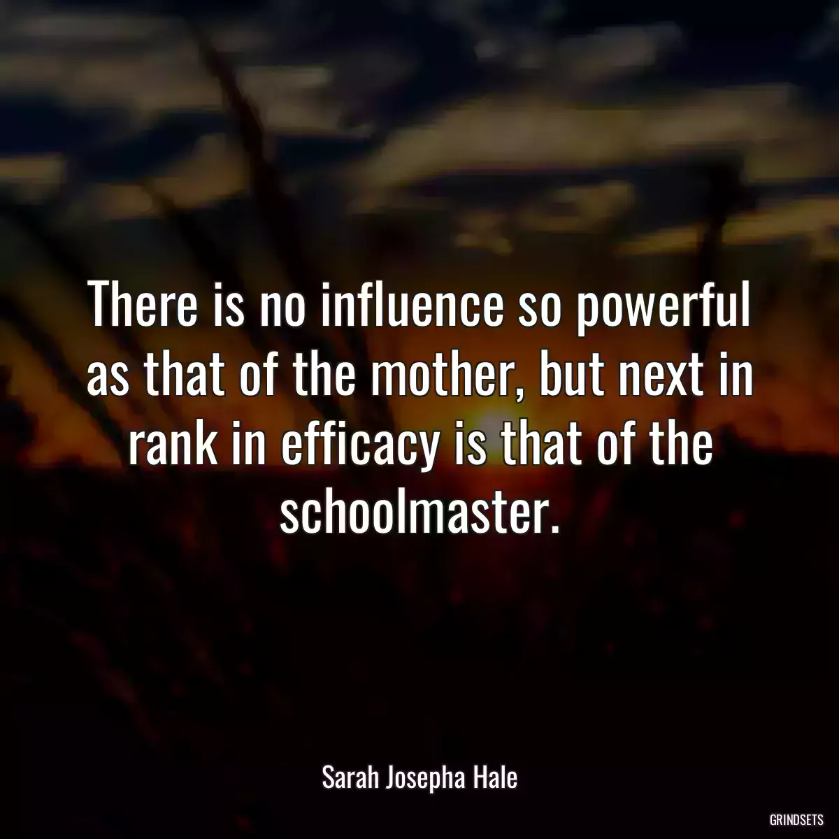 There is no influence so powerful as that of the mother, but next in rank in efficacy is that of the schoolmaster.