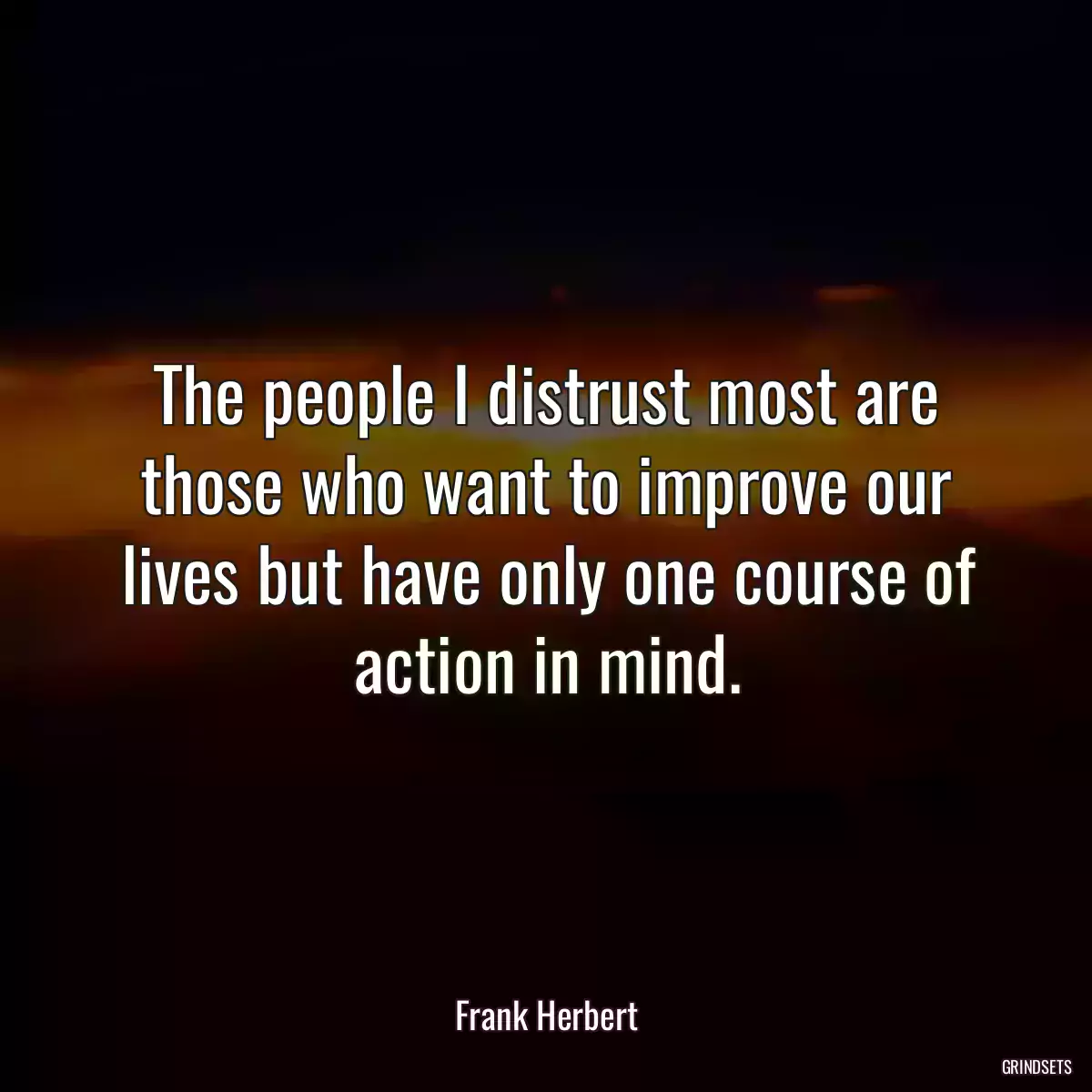 The people I distrust most are those who want to improve our lives but have only one course of action in mind.