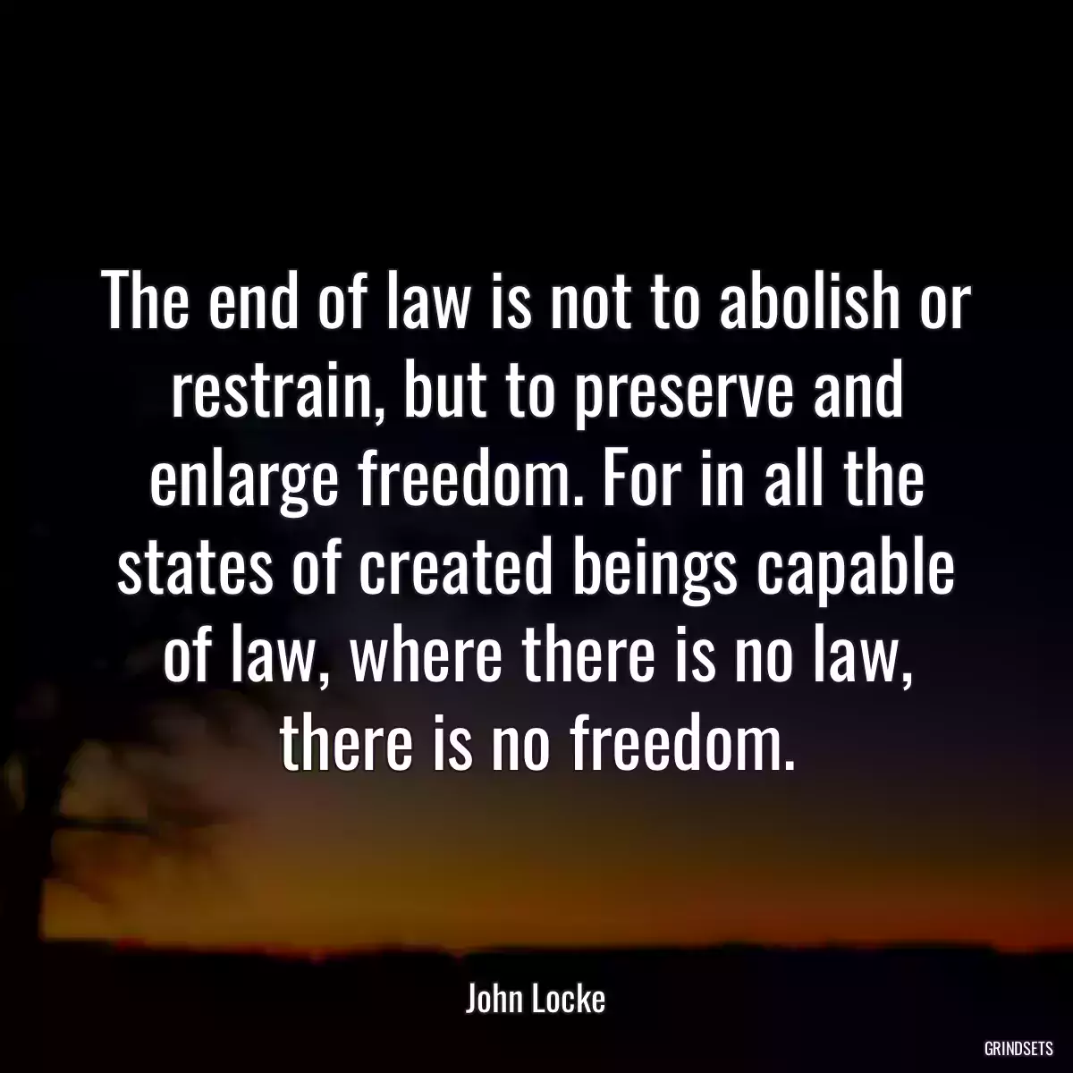 The end of law is not to abolish or restrain, but to preserve and enlarge freedom. For in all the states of created beings capable of law, where there is no law, there is no freedom.