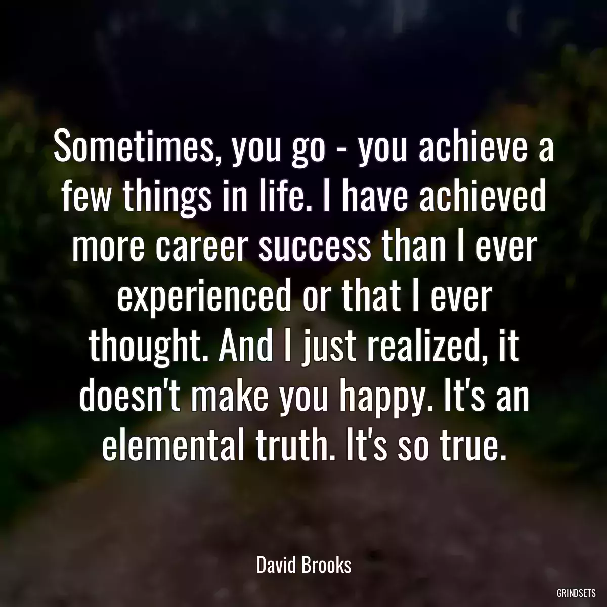 Sometimes, you go - you achieve a few things in life. I have achieved more career success than I ever experienced or that I ever thought. And I just realized, it doesn\'t make you happy. It\'s an elemental truth. It\'s so true.