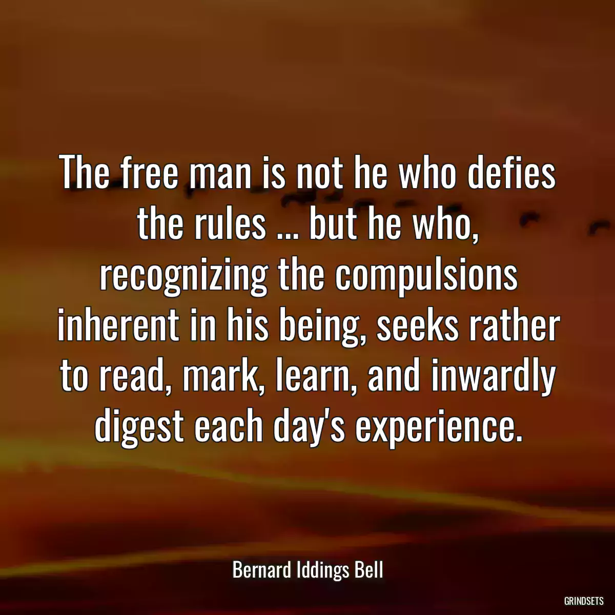 The free man is not he who defies the rules ... but he who, recognizing the compulsions inherent in his being, seeks rather to read, mark, learn, and inwardly digest each day\'s experience.