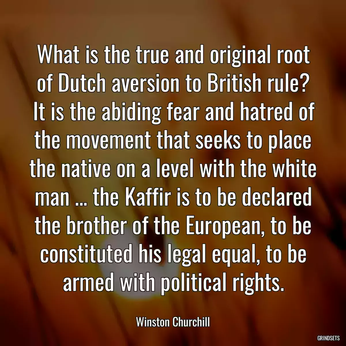 What is the true and original root of Dutch aversion to British rule? It is the abiding fear and hatred of the movement that seeks to place the native on a level with the white man ... the Kaffir is to be declared the brother of the European, to be constituted his legal equal, to be armed with political rights.