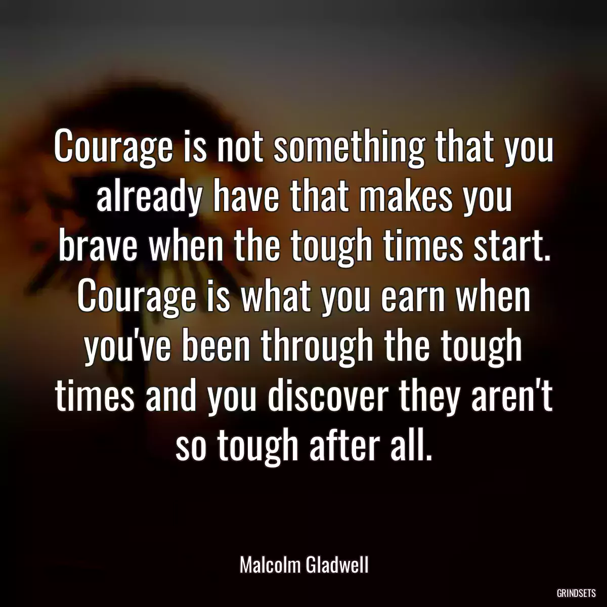 Courage is not something that you already have that makes you brave when the tough times start. Courage is what you earn when you\'ve been through the tough times and you discover they aren\'t so tough after all.