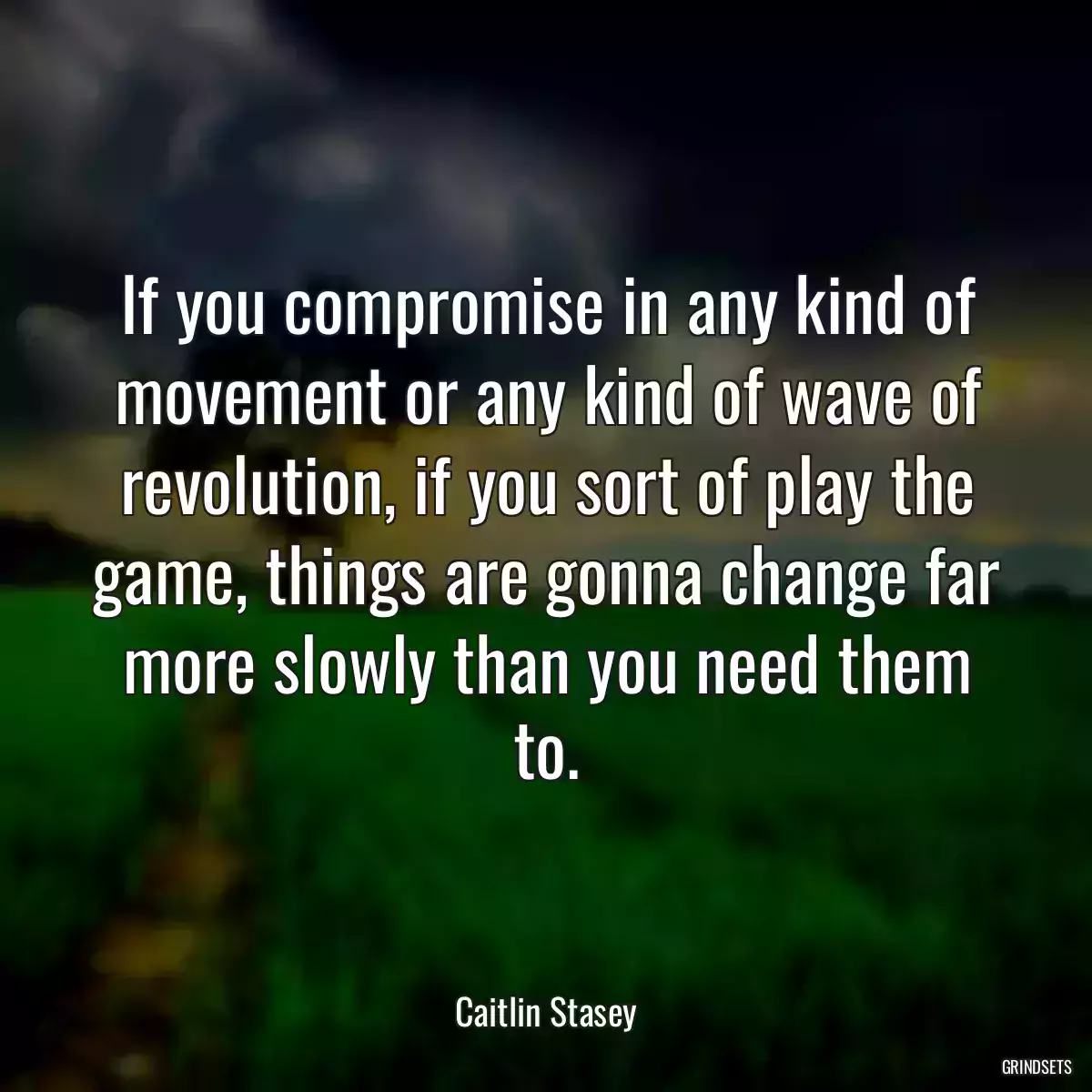 If you compromise in any kind of movement or any kind of wave of revolution, if you sort of play the game, things are gonna change far more slowly than you need them to.