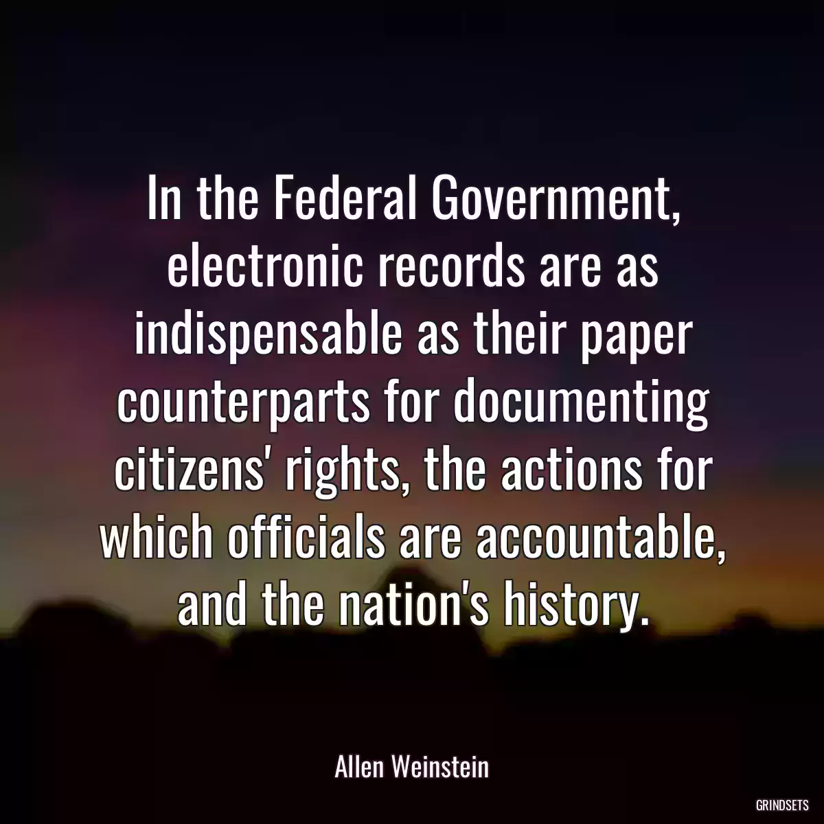 In the Federal Government, electronic records are as indispensable as their paper counterparts for documenting citizens\' rights, the actions for which officials are accountable, and the nation\'s history.